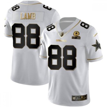 Men's Dallas Cowboys #88 CeeDee Lamb White Golden Edition With 1960 Patch Limited Stitched Jersey Men's Dallas Cowboys #88 CeeDee Lamb White Golden Edition With 1960 Patch Limited Stitched Jersey