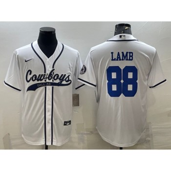 Men's Dallas Cowboys #88 CeeDee Lamb White With Patch Cool Base Stitched Baseball Jersey Men's Dallas Cowboys #88 CeeDee Lamb White With Patch Cool Base Stitched Baseball Jersey
