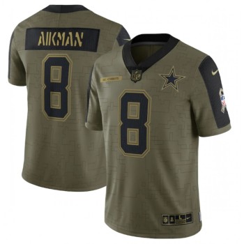 Men's Dallas Cowboys #8 Troy Aikman 2021 Olive Salute To Service Limited Stitched Jersey Men's Dallas Cowboys #8 Troy Aikman 2021 Olive Salute To Service Limited Stitched Jersey