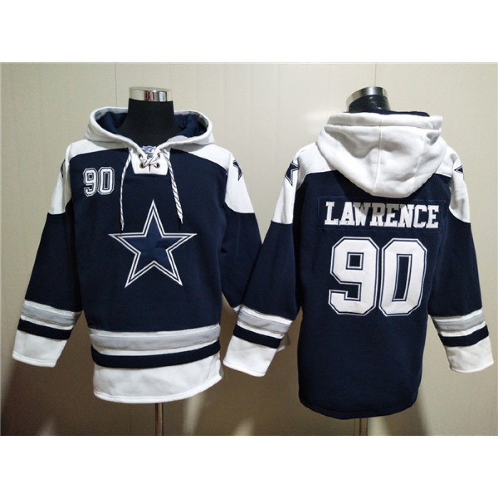 Men's Dallas Cowboys #90 Demarcus Lawrence Navy Ageless Must-Have Lace-Up Pullover Hoodie