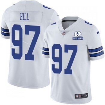 Men's Dallas Cowboys #97 Trysten Hill White With Established In 1960 Patch Limited Stitched Jersey Men's Dallas Cowboys #97 Trysten Hill White With Established In 1960 Patch Limited Stitched Jersey