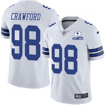 Men's Dallas Cowboys #98 Tyrone Crawford White With Established In 1960 Patch Limited Stitched Jersey Men's Dallas Cowboys #98 Tyrone Crawford White With Established In 1960 Patch Limited Stitched Jersey