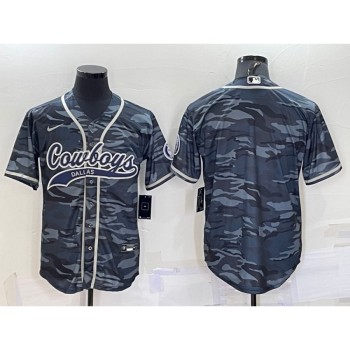 Men's Dallas Cowboys Blank Grey Camo With Patch Cool Base Stitched Baseball Jersey Men's Dallas Cowboys Blank Grey Camo With Patch Cool Base Stitched Baseball Jersey