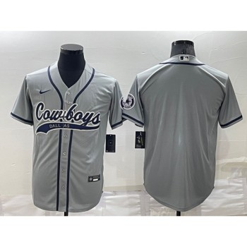Men's Dallas Cowboys Blank Grey Cool Base Stitched Baseball Jersey Men's Dallas Cowboys Blank Grey Cool Base Stitched Baseball Jersey
