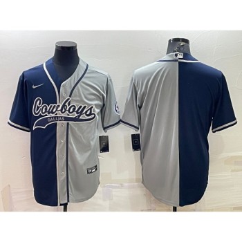 Men's Dallas Cowboys Blank Navy/Grey Split With Patch Cool Base Stitched Baseball Jersey Men's Dallas Cowboys Blank Navy/Grey Split With Patch Cool Base Stitched Baseball Jersey