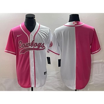 Men's Dallas Cowboys Blank Pink/White Split Cool Base Stitched Baseball Jersey Men's Dallas Cowboys Blank Pink/White Split Cool Base Stitched Baseball Jersey