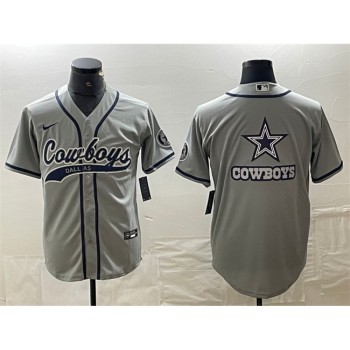 Men's Dallas Cowboys Grey Team Big Logo With Patch Cool Base Stitched Baseball Jersey Men's Dallas Cowboys Grey Team Big Logo With Patch Cool Base Stitched Baseball Jersey