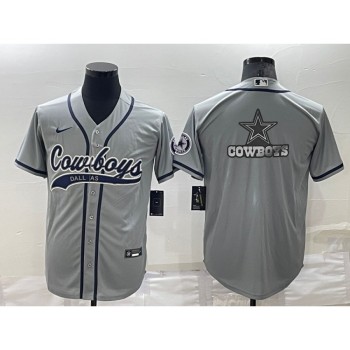 Men's Dallas Cowboys Grey Team Big Logo With Patch Cool Base Stitched Baseball Jersey Men's Dallas Cowboys Grey Team Big Logo With Patch Cool Base Stitched Baseball Jersey