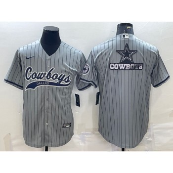 Men's Dallas Cowboys Grey Team Big Logo With Patch Cool Base Stitched Baseball Jersey Men's Dallas Cowboys Grey Team Big Logo With Patch Cool Base Stitched Baseball Jersey