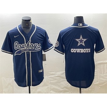 Men's Dallas Cowboys Navy Team Big Logo With Patch Cool Base Stitched Baseball Jersey Men's Dallas Cowboys Navy Team Big Logo With Patch Cool Base Stitched Baseball Jersey