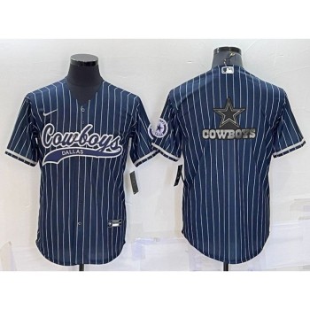 Men's Dallas Cowboys Navy Team Big Logo With Patch Cool Base Stitched Baseball Jersey Men's Dallas Cowboys Navy Team Big Logo With Patch Cool Base Stitched Baseball Jersey
