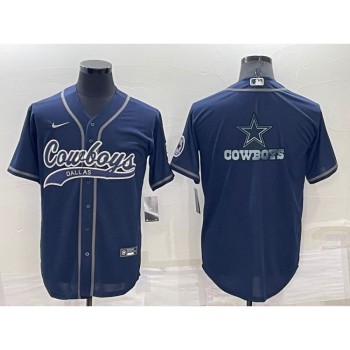 Men's Dallas Cowboys Navy Team Big Logo With Patch Cool Base Stitched Baseball Jersey Men's Dallas Cowboys Navy Team Big Logo With Patch Cool Base Stitched Baseball Jersey