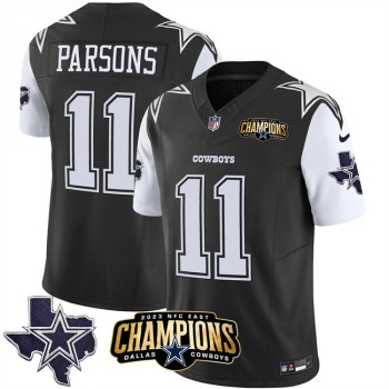 Men's Dallas Cowboys #11 Micah Parsons Black/White 2023 F.U.S.E. NFC East Champions Patch Stitched Football Jersey Men's Dallas Cowboys #11 Micah Parsons Black/White 2023 F.U.S.E. NFC East Champions Patch Stitched Football Jersey