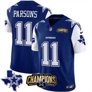 Men's Dallas Cowboys #11 Micah Parsons Blue/White 2023 F.U.S.E. NFC East Champions Patch Stitched Football Jersey Men's Dallas Cowboys #11 Micah Parsons Blue/White 2023 F.U.S.E. NFC East Champions Patch Stitched Football Jersey