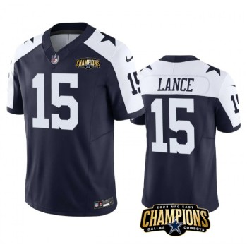 Men's Dallas Cowboys #15 Trey Lance Navy/White 2023 F.U.S.E. NFC East Champions Patch Stitched Football Jersey Men's Dallas Cowboys #15 Trey Lance Navy/White 2023 F.U.S.E. NFC East Champions Patch Stitched Football Jersey
