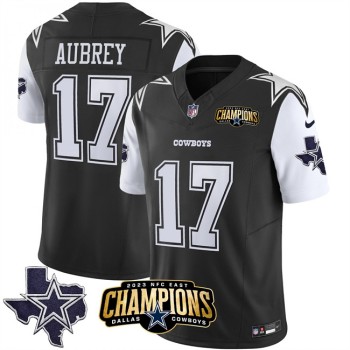 Men's Dallas Cowboys #17 Brandon Aubrey Black/White 2023 F.U.S.E. NFC East Champions Patch Stitched Football Jersey Men's Dallas Cowboys #17 Brandon Aubrey Black/White 2023 F.U.S.E. NFC East Champions Patch Stitched Football Jersey