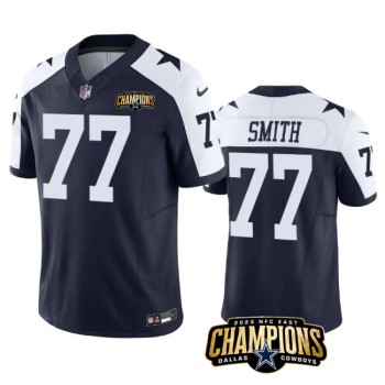 Men's Dallas Cowboys #77 Tyron Smith Navy/White 2023 F.U.S.E. NFC East Champions Patch Stitched Football Jersey Men's Dallas Cowboys #77 Tyron Smith Navy/White 2023 F.U.S.E. NFC East Champions Patch Stitched Football Jersey