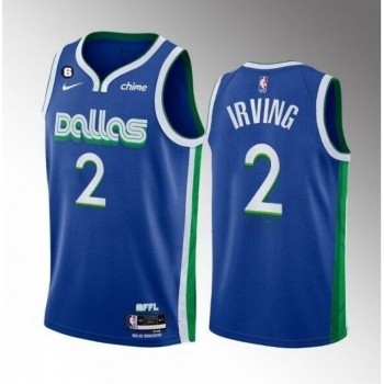 Men's Dallas Mavericks #2 Kyrie Irving Blue 2022/23 City Edition With NO.6 Patch Stitched Basketball Jersey Men's Dallas Mavericks #2 Kyrie Irving Blue 2022/23 City Edition With NO.6 Patch Stitched Basketball Jersey