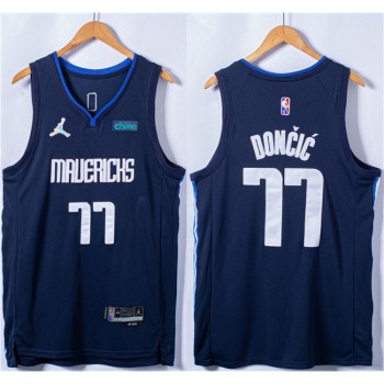 Men's Dallas Mavericks #77 Luka Doncic 75th Anniversary Navy Stitched Basketball Jersey