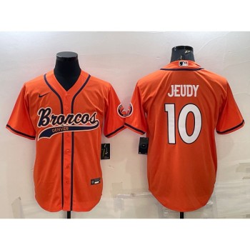 Men's Denver Broncos #10 Jerry Jeudy Orange With Patch Cool Base Stitched Baseball Jersey Men's Denver Broncos #10 Jerry Jeudy Orange With Patch Cool Base Stitched Baseball Jersey