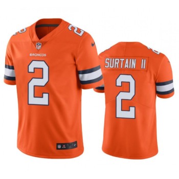 Men's Denver Broncos #2 Patrick Surtain II 2021 Orange Color Rush Stitched Football Jersey Men's Denver Broncos #2 Patrick Surtain II 2021 Orange Color Rush Stitched Football Jersey