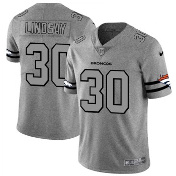 Men's Denver Broncos #30 Phillip Lindsay 2019 Gray Gridiron Team Logo Limited Stitched NFL Jersey Men's Denver Broncos #30 Phillip Lindsay 2019 Gray Gridiron Team Logo Limited Stitched NFL Jersey