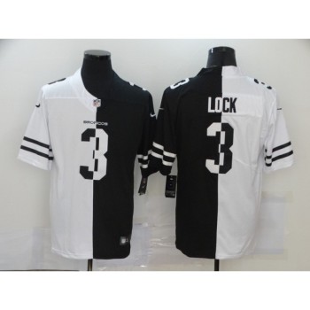 Men's Denver Broncos #3 Drew Lock Black & White Split Limited Stitched Jersey Men's Denver Broncos #3 Drew Lock Black & White Split Limited Stitched Jersey