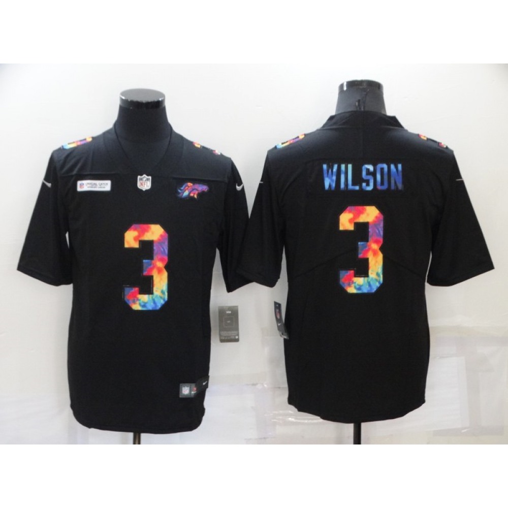 Men's Denver Broncos #3 Russell Wilson Black Crucial Catch Limited Stitched Jersey