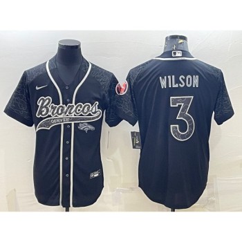 Men's Denver Broncos #3 Russell Wilson Black Reflective With Patch Cool Base Stitched Baseball Jersey Men's Denver Broncos #3 Russell Wilson Black Reflective With Patch Cool Base Stitched Baseball Jersey