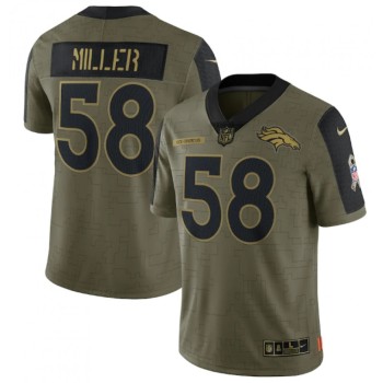 Men's Denver Broncos #58 Von Miller 2021 Olive Salute To Service Limited Stitched Jersey Men's Denver Broncos #58 Von Miller 2021 Olive Salute To Service Limited Stitched Jersey