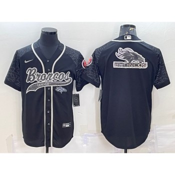 Men's Denver Broncos Black Reflective Team Big Logo With Patch Cool Base Stitched Baseball Jersey Men's Denver Broncos Black Reflective Team Big Logo With Patch Cool Base Stitched Baseball Jersey