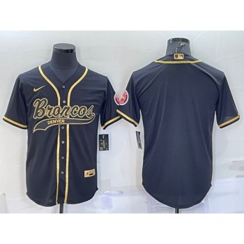 Men's Denver Broncos Blank Black Gold With Patch Cool Base Stitched Baseball Jersey Men's Denver Broncos Blank Black Gold With Patch Cool Base Stitched Baseball Jersey