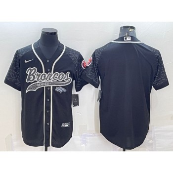 Men's Denver Broncos Blank Black Reflective With Patch Cool Base Stitched Baseball Jersey Men's Denver Broncos Blank Black Reflective With Patch Cool Base Stitched Baseball Jersey