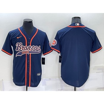 Men's Denver Broncos Blank Navy Cool Base Stitched Baseball Jersey Men's Denver Broncos Blank Navy Cool Base Stitched Baseball Jersey