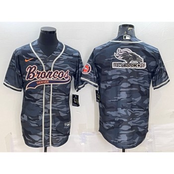 Men's Denver Broncos Grey Camo Team Big Logo With Patch Cool Base Stitched Baseball Jersey Men's Denver Broncos Grey Camo Team Big Logo With Patch Cool Base Stitched Baseball Jersey