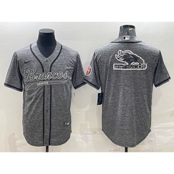 Men's Denver Broncos Grey Team Big Logo With Patch Cool Base Stitched Baseball Jersey Men's Denver Broncos Grey Team Big Logo With Patch Cool Base Stitched Baseball Jersey