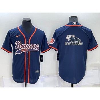 Men's Denver Broncos Navy Team Big Logo With Patch Cool Base Stitched Baseball Jersey Men's Denver Broncos Navy Team Big Logo With Patch Cool Base Stitched Baseball Jersey