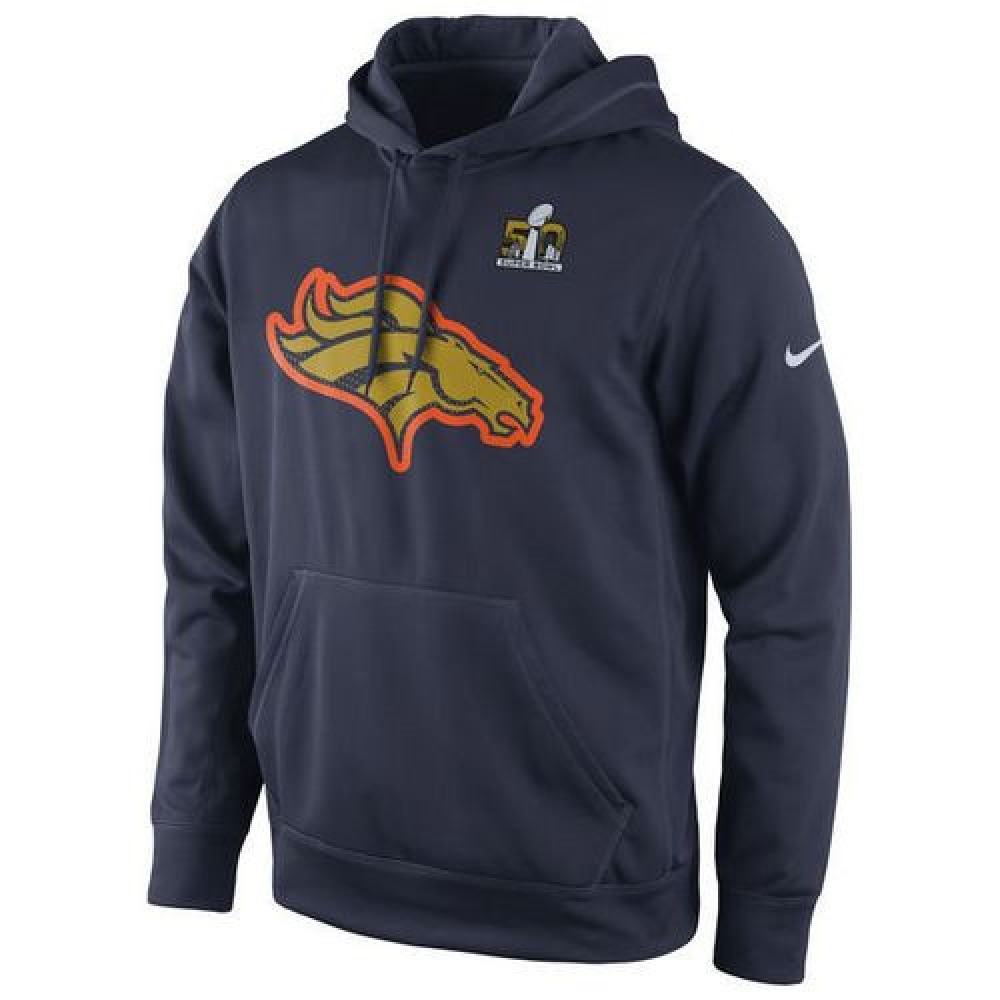 Men's Denver Broncos Navy Super Bowl 50 Bound Team Travel Performance Pullover Hoodie