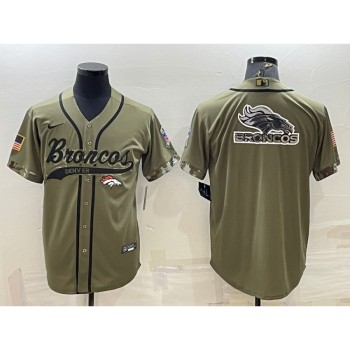 Men's Denver Broncos Olive Salute to Service Team Big Logo Cool Base Stitched Baseball Jersey Men's Denver Broncos Olive Salute to Service Team Big Logo Cool Base Stitched Baseball Jersey