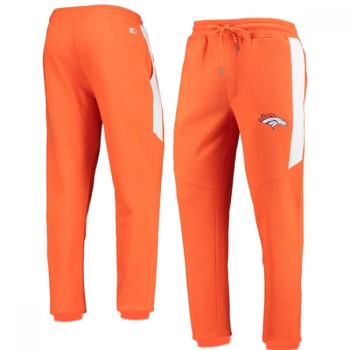 Men's Denver Broncos Starter Orange/White Goal Post Fleece Pants Men's Denver Broncos Starter Orange/White Goal Post Fleece Pants