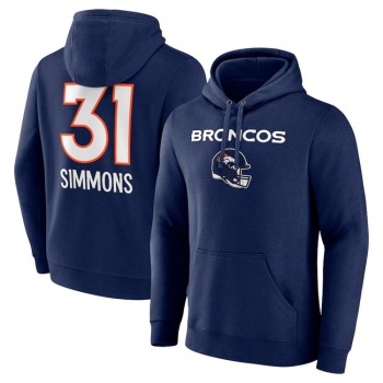 Men's Denver Broncos #31 Justin Simmons Navy Team Wordmark Name & Number Pullover Hoodie Men's Denver Broncos #31 Justin Simmons Navy Team Wordmark Name & Number Pullover Hoodie
