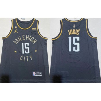 Men's Denver Nuggets #15 Nikola Jokic Black With NO.6 Patch Stitched Jersey Men's Denver Nuggets #15 Nikola Jokic Black With NO.6 Patch Stitched Jersey