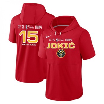 Men's Denver Nuggets #15 Nikola Jokic Red Performance Short Sleeve Pullover Hoodie Men's Denver Nuggets #15 Nikola Jokic Red Performance Short Sleeve Pullover Hoodie