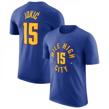 Men's Denver Nuggets #15 Nikola Jokic Royal 2022/23 Statement Edition Name & Number T-Shirt Men's Denver Nuggets #15 Nikola Jokic Royal 2022/23 Statement Edition Name & Number T-Shirt