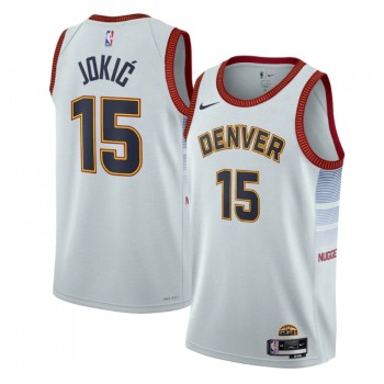 Men's Denver Nuggets #15 Nikola Jokic Silver 2022/23 City Edition Stitched Jersey Men's Denver Nuggets #15 Nikola Jokic Silver 2022/23 City Edition Stitched Jersey