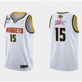 Men's Denver Nuggets #15 Nikola Jokic White 2023 Finals Champions Association Edition With NO.6 Patch Stitched Basketball Jersey Men's Denver Nuggets #15 Nikola Jokic White 2023 Finals Champions Association Edition With NO.6 Patch Stitched Basketball Jersey
