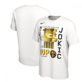 Men's Denver Nuggets #15 Nikola Jokic White MVP Name & Number T-Shirt Men's Denver Nuggets #15 Nikola Jokic White MVP Name & Number T-Shirt