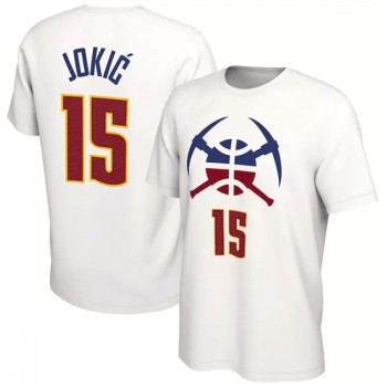 Men's Denver Nuggets #15 Nikola Jokic White Name & Number T-Shirt Men's Denver Nuggets #15 Nikola Jokic White Name & Number T-Shirt