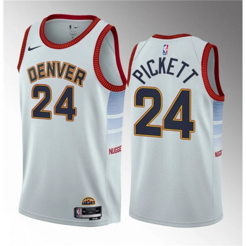 Men's Denver Nuggets #24 Jalen Pickett White 2023 Draft Icon Edition Stitched Basketball Jersey Men's Denver Nuggets #24 Jalen Pickett White 2023 Draft Icon Edition Stitched Basketball Jersey