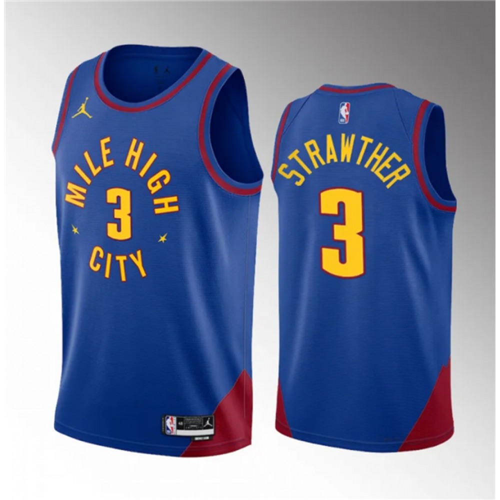 Men's Denver Nuggets #3 Julian Strawther Blue 2023 Draft Statement Edition Stitched Basketball Jersey